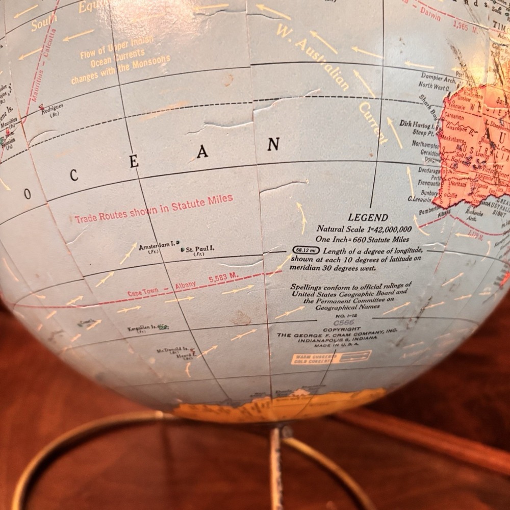 Vintage 1960s Cram's Imperial 12" World Globe Brass Wire Stand Desk Map Decor - Picture 6 of 12